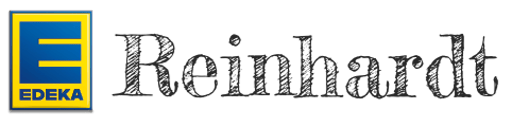 EDEKA Logo und Schriftzug "Reinhardt" auf grünem Hintergrund.