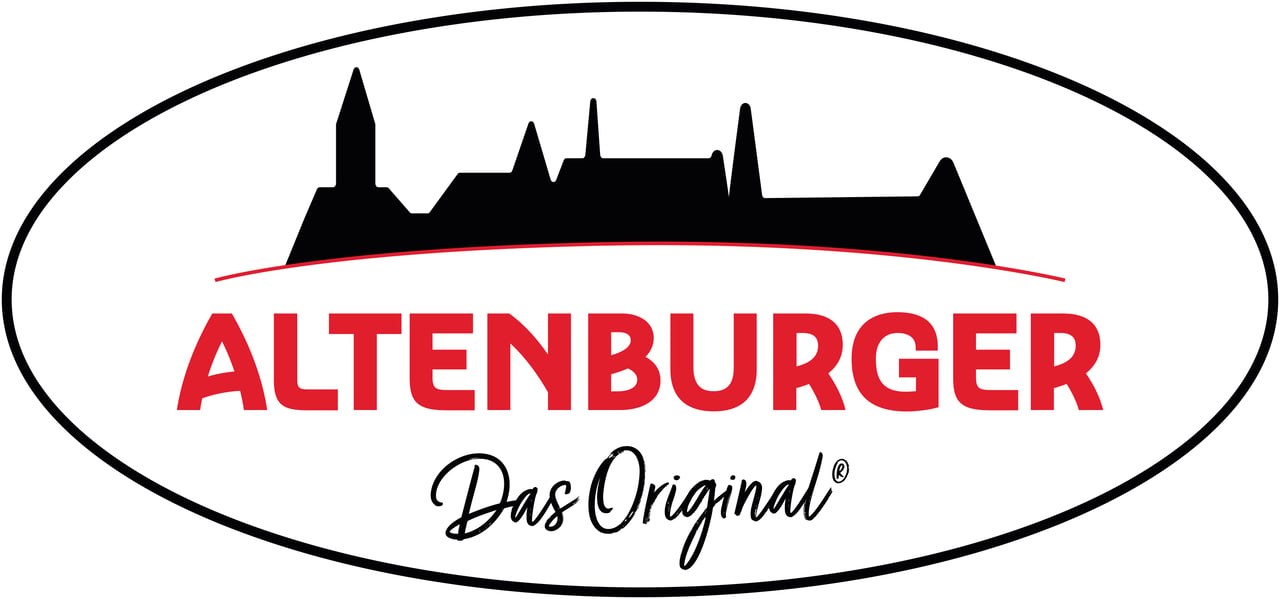 Logo: "ALTENBURGER" in Rot mit schwarzer Stadtkulisse und "Das Original" darunter.
